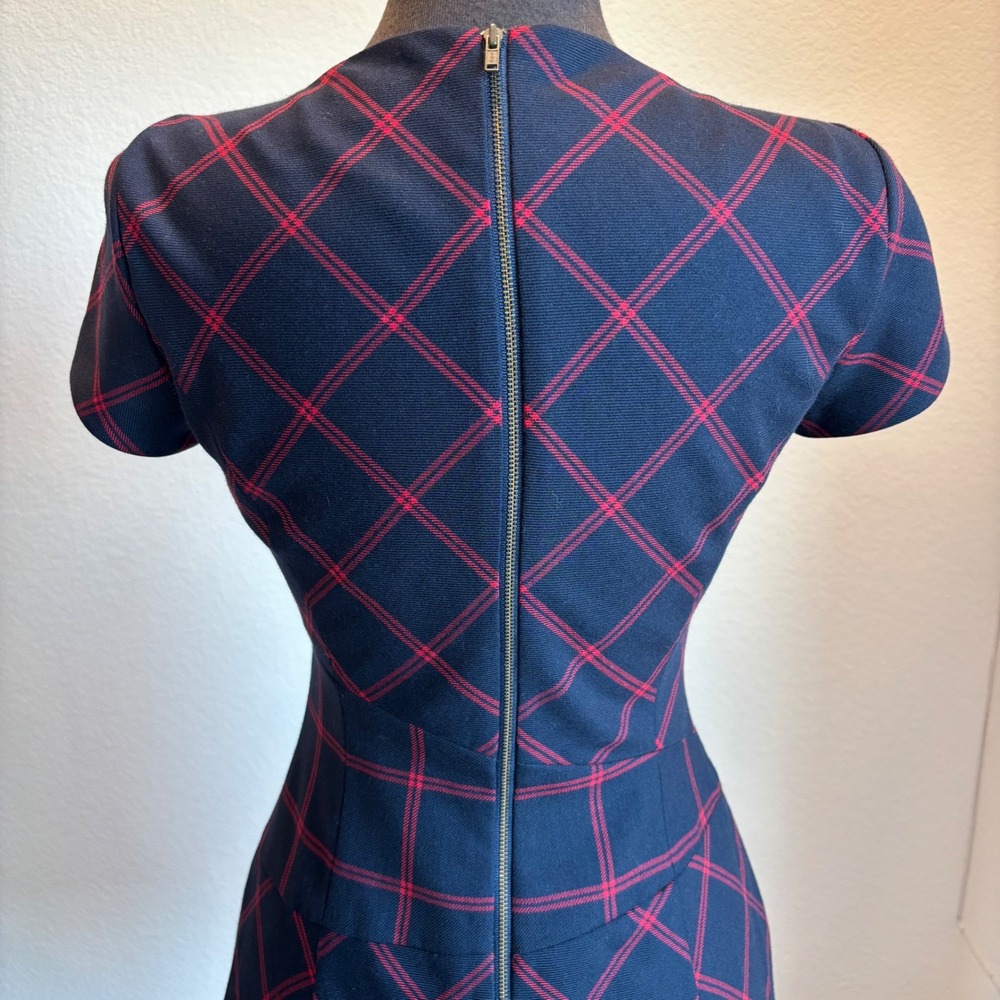 Brooks Brothers Red Fleece Navy Red Plaid Sheath Dress Short Sleeve Size 2 - Picture 6 of 11
